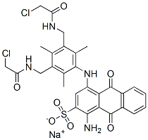 sodium 1-amino-4-[[3,5-bis[[(chloroacetyl)amino]methyl]-2,4,6-trimethylphenyl]amino]-9,10-dihydro-9,10-dioxoanthracene-2-sulphonate,80010-51-1,结构式