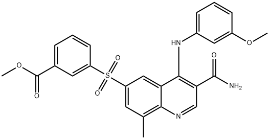 Methyl 3-(3-carbaMoyl-4-(3-MethoxyphenylaMino)-8-Methylquinolin-6-ylsulfonyl)benzoate 化学構造式