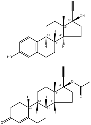 (17R)-17-アセチルオキシ-19-ノルプレグナ-4-エン-20-イン-3-オン/(17R)-19-ノルプレグナ-1,3,5(10)-トリエン-20-イン-3,17-ジオール 化学構造式
