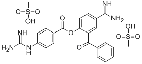 4-amidino-2-benzoylphenyl 4-guanidinobenzoate dimethanesulfonate 化学構造式