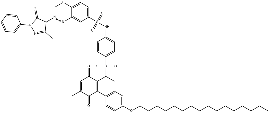 3-[(4,5-dihydro-3-methyl-5-oxo-1-phenyl-1H-pyrazol-4-yl)azo]-N-[4-[[1-[2-[4-(hexadecyloxy)phenyl]-4-methyl-3,6-dioxocyclohexa-1,4-dien-1-yl]ethyl]sulphonyl]phenyl]-4-methoxybenzenesulphonamide Structure