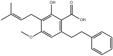 Benzoic acid, 2-hydroxy-4-Methoxy-3-(3-Methyl-2-butenyl)-6-(2-phenylethyl)-, 80489-90-3, 结构式