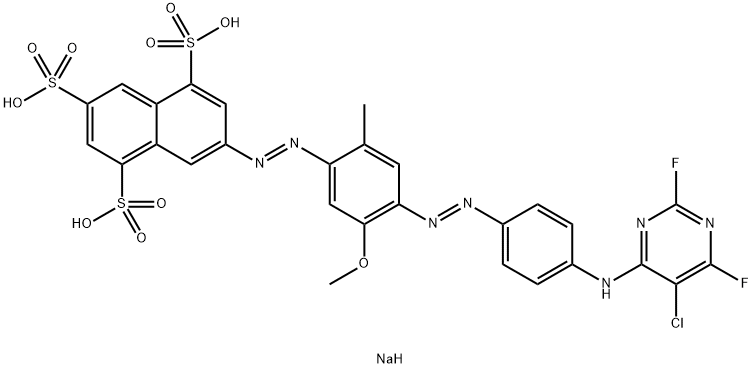 trisodium 7-[[4-[[4-[(5-chloro-2,6-difluoro-4-pyrimidinyl)amino]phenyl]azo]-5-methoxy-2-methylphenyl]azo]naphthalene-1,3,5-trisulphonate Structure