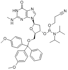 5'-O-[二(4-甲氧基苯基)苯基甲基]-2'-脱氧-N-甲基-鸟苷 3'-[2-氰基乙基二异丙基氨基亚磷酸酯],808132-80-1,结构式
