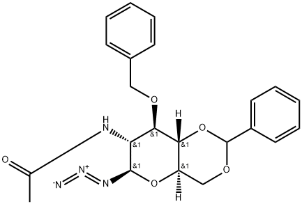 2-乙酰氨基-3-O-苄基-4,6-O-苯亚甲基-2-脱氧-Β-D-吡喃葡萄糖基叠氮 结构式