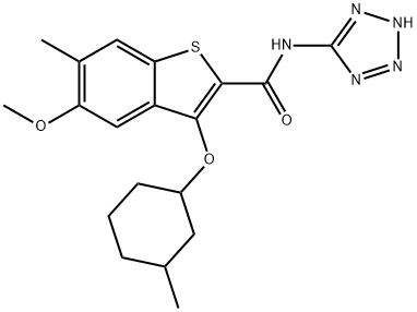 Benzo[b]thiophene-2-carboxaMide, 5-Methoxy-6-Methyl-3-[(3-Methylcyclohexyl)oxy]-N-2H-tetrazol-5-yl- 结构式