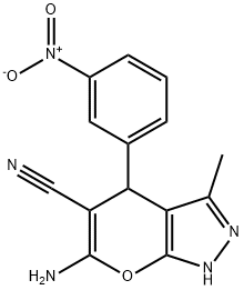 6-氨基-3-甲基-4-(3-硝基苯基)-2,4-二氢吡喃并[2,3-C]吡唑-5-甲腈,81000-13-7,结构式