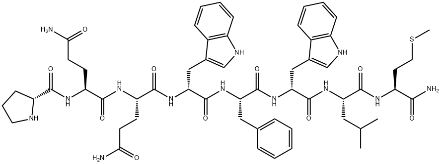 DPRO-GLN-GLN-DTRP-PHE-DTRP-LEU-MET-NH2: DP-QQ-DW-F-DW-LM-NH2,81039-85-2,结构式