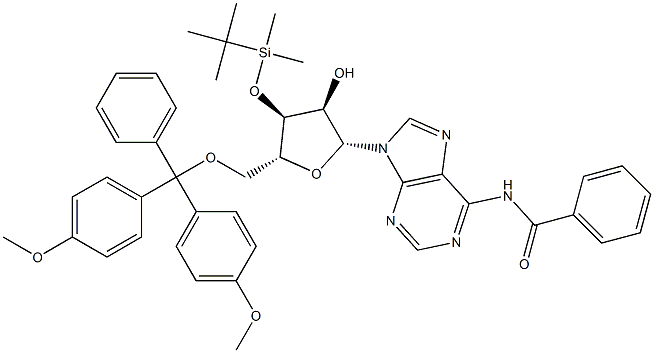N6-benzoyl-3'-O-t-butyldiMethylsilyl-5'-O-(4,4'-diMethoxytrityl)-adenosine 化学構造式
