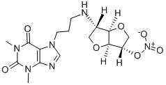 3,7-ジヒドロ-7-[3-[(2,3,3a,5,6,6a-ヘキサヒドロ-6-ニトロオキシフロ[3,2-b]フラン-3-イル)アミノ]プロピル]-1,3-ジメチル-1H-プリン-2,6-ジオン 化学構造式