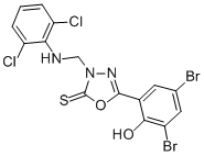 1,3,4-Oxadiazole-2(3H)-thione, 5-(3,5-dibromo-2-hydroxyphenyl)-3-(((2, 6-dichlorophenyl)amino)methyl)-,81963-79-3,结构式