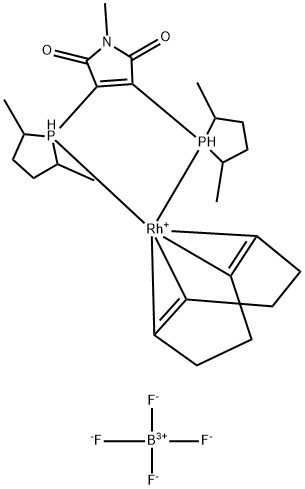 catASium(R)  MN(R)Rh,  2,3-Bis[(2R,5R)-2,5-dimethylphospholanyl]malein-N-methylimide(1,5-cyclooctadiene)rhodium(I)  tetrafluoroborate Struktur