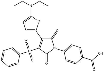 Benzoic  acid,  4-[3-[5-(diethylamino)-2-furanyl]-2,5-dihydro-2,5-dioxo-4-(phenylsulfonyl)-1H-pyrrol-1-yl]- 化学構造式