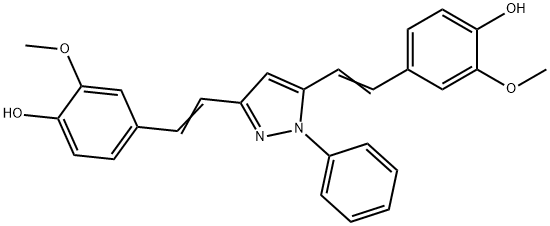 4,4'-(1E,1'E)-2,2'-(1-phenyl-1H-pyrazole-3,5-diyl)bis(ethene-2,1-diyl)bis(2-methoxyphenol) Structure