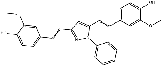 4,4'-(1E,1'E)-2,2'-(1-phenyl-1H-pyrazole-3,5-diyl)bis(ethene-2,1-diyl)bis(2-methoxyphenol)|4,4'-(1E,1'E)-2,2'-(1-phenyl-1H-pyrazole-3,5-diyl)bis(ethene-2,1-diyl)bis(2-methoxyphenol)