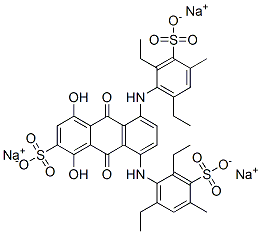 trisodium 5,8-bis[(2,6-diethyl-4-methyl-3-sulphonatophenyl)amino]-9,10-dihydro-1,4-dihydroxy-9,10-dioxoanthracene-2-sulphonate,83027-38-7,结构式