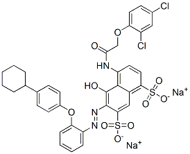 disodium 6-[[2-(4-cyclohexylphenoxy)phenyl]azo]-4-[[(2,4-dichlorophenoxy)acetyl]amino]-5-hydroxynaphthalene-1,7-disulphonate Struktur