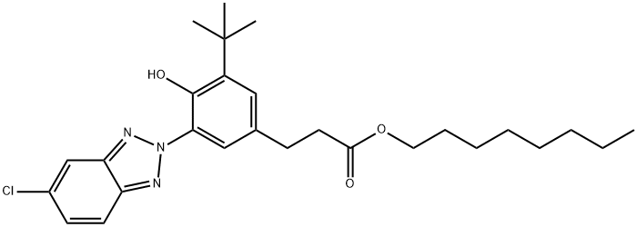 3-[3-tert-ブチル-5-(5-クロロ-2H-ベンゾトリアゾール-2-イル)-4-ヒドロキシフェニル]プロピオン酸オクチル 化学構造式
