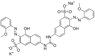 potassium sodium 7,7'-(carbonyldiimino)bis[4-hydroxy-3-[(2-methoxyphenyl)azo]naphthalene-2-sulphonate],83221-61-8,结构式