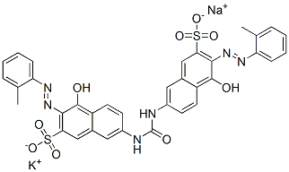 7,7′-(カルボニルビスイミノ)ビス[4-ヒドロキシ-3-(2-メチルフェニルアゾ)-2-ナフタレンスルホン酸]/カリウム/ナトリウム 化学構造式