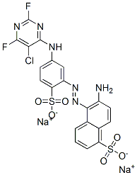 6-amino-5-[[5-[(5-chloro-2,6-difluoro-4-pyrimidinyl)amino]-2-sulphophenyl]azo]naphthalene-1-sulphonic acid, sodium salt,83399-73-9,结构式