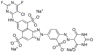 7-[(5-chloro-2,6-difluoro-4-pyrimidinyl)amino]-2-[4-[(hexahydro-2,4,6-trioxo-5-pyrimidinyl)azo]-3-sulphophenyl]-2H-naphtho[1,2-d]triazole-5,9-disulphonic acid, sodium salt|