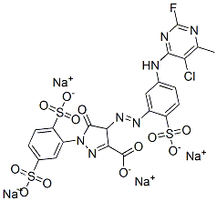 4-[[5-[(5-chloro-2-fluoro-6-methyl-4-pyrimidinyl)amino]-2-sulphophenyl]azo]-1-(2,5-disulphophenyl)-4,5-dihydro-5-oxo-1H-pyrazole-3-carboxylic acid, sodium salt|