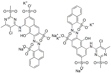 5-[[5-chloro-6-methyl-2-(methylsulphonyl)-4-pyrimidinyl]amino]-4-hydroxy-3-[(1-sulpho-2-naphthyl)azo]naphthalene-2,7-disulphonic acid, potassium sodium salt Struktur