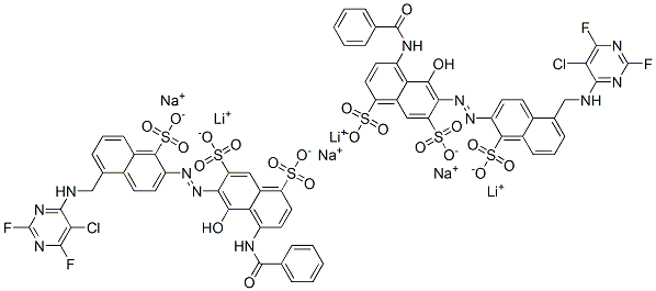 4-(苯甲酰氨基)-6-[[5-[[(5-氯-2,6-二氟-4-嘧啶基)氨基]甲基]-1-磺基-2-萘基]偶氮]-5-羟基-1,7-萘二磺酸锂钠盐, 83400-11-7, 结构式