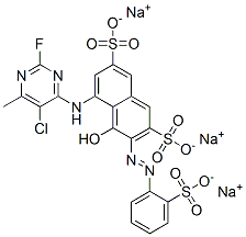 83400-17-3 5-[(5-chloro-2-fluoro-6-methyl-4-pyrimidinyl)amino]-4-hydroxy-3-[(2-sulphophenyl)azo]naphthalene-2,7-disulphonic acid, sodium salt 