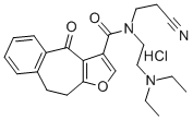 4H-Benzo(4,5)cyclohepta(1,2-b)furan-3-carboxamide, 9,10-dihydro-N-(2-c yanoethyl)-N-(2-(diethylamino)ethyl)-4-oxo-, monohydrochloride 化学構造式