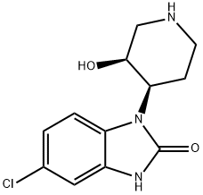 rel-5-クロロ-1,3-ジヒドロ-1-(3α*-ヒドロキシピペリジン-4α*-イル)-2H-ベンゾイミダゾール-2-オン 化学構造式
