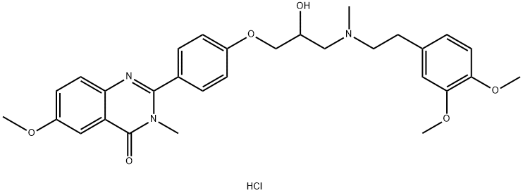 4(3H)-Quinazolinone, 2-(4-(3-((2-(3,4-dimethoxyphenyl)ethyl)methylamin o)-2-hydroxypropoxy)phenyl)-6-methoxy-3-methyl-, dihydrochloride 化学構造式