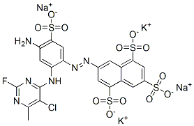 7-[[4-amino-2-[(5-chloro-2-fluoro-6-methyl-4-pyrimidinyl)amino]-5-sulphophenyl]azo]naphthalene-1,3,5-trisulphonic acid, potassium sodium salt,83763-56-8,结构式