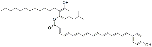 17-(4-ヒドロキシフェニル)-2,4,6,8,10,12,14,16-ヘプタデカオクタエン酸2-ドデシル-3-ヒドロキシ-5-イソブチルフェニル 化学構造式