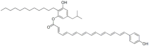 17-(4-Hydroxyphenyl)-2,4,6,8,10,12,14,16-heptadecaoctaenoic acid 2-dodecyl-3-hydroxy-5-isobutylphenyl ester Struktur