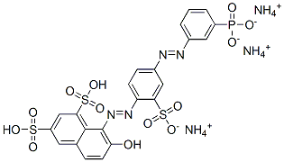 triammonium hydrogen 7-hydroxy-8-[[4-[(m-phosphonatophenyl)azo]-2-sulphonatophenyl]azo]naphthalene-1,3-disulphonate Struktur