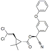 (1S)-2α-(2,2-ジクロロビニル)-3,3-ジメチル-1β-シクロプロパンカルボン酸(S)-α-シアノ-3-フェノキシベンジル 化学構造式