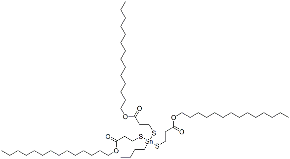 tetradecyl 5-butyl-9-oxo-5-[[3-oxo-3-(tetradecyloxy)propyl]thio]-10-oxa-4,6-dithia-5-stannatetracosanoate,83898-47-9,结构式