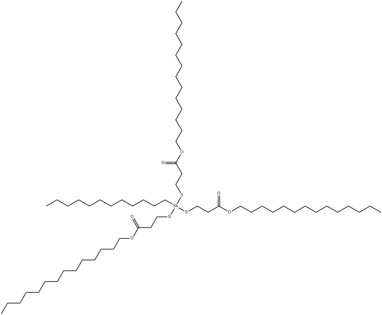 tetradecyl 5-dodecyl-9-oxo-5-[[3-oxo-3-(tetradecyloxy)propyl]thio]-10-oxa-4,6-dithia-5-stannatetracosanoate Structure