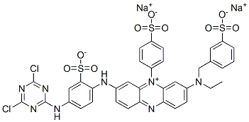 dihydrogen 3-[[4-[(4,6-dichloro-1,3,5-triazin-2-yl)amino]-2-sulphonatophenyl]amino]-7-[ethyl[(3-sulphonatophenyl)methyl]amino]-5-(4-sulphonatophenyl)phenazinium, disodium salt,83949-27-3,结构式