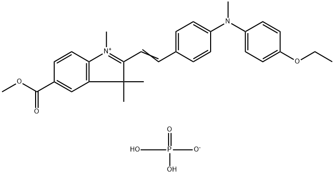2-[2-[4-[(4-ethoxyphenyl)methylamino]phenyl]vinyl]-5-(methoxycarbonyl)-1,3,3-trimethyl-3H-indolium dihydrogen phosphate 化学構造式