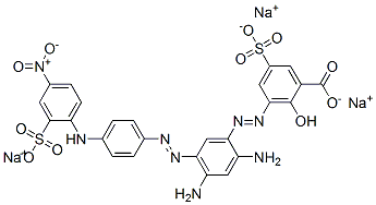 trisodium 3-[[2,4-diamino-5-[[4-[(4-nitro-2-sulphonatophenyl)amino]phenyl]azo]phenyl]azo]-5-sulphonatosalicylate Structure