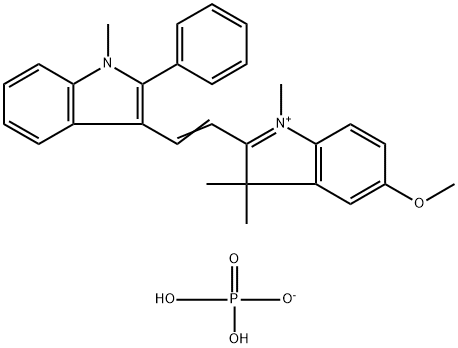 5-methoxy-1,3,3-trimethyl-2-[2-(1-methyl-2-phenyl-1H-indol-3-yl)vinyl]-3H-indolium dihydrogen phosphate 化学構造式