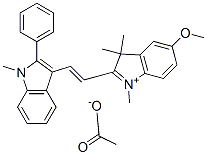 5-メトキシ-1,3,3-トリメチル-2-[2-(1-メチル-2-フェニル-1H-インドール-3-イル)エテニル]-3H-インドリウム・アセタート 化学構造式