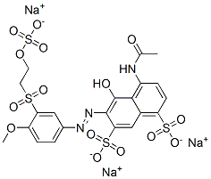 trisodium 4-(acetylamino)-5-hydroxy-6-[[4-methoxy-3-[[2-(sulphonatooxy)ethyl]sulphonyl]phenyl]azo]naphthalene-1,7-disulphonate Structure