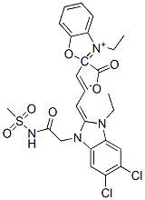2-[3-[5,6-dichloro-1-ethyl-1,3-dihydro-3-[2-(mesylamino)-2-oxoethyl]-2H-benzimidazol-2-ylidene]prop-1-enyl]-3-ethylbenzoxazolium--ate Structure