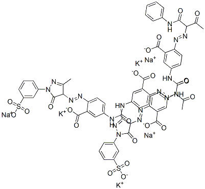 2-[[1-(anilinocarbonyl)-2-oxopropyl]azo]-5-[[[[3-carboxy-4-[[4,5-dihydro-3-methyl-5-oxo-1-(3-sulphophenyl)-1H-pyrazol-4-yl]azo]phenyl]amino]carbonyl]amino]benzoic acid, potassium sodium salt Structure