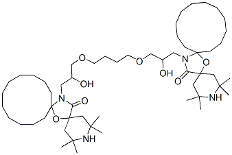 20,20'-[butane-1,4-diylbis[oxy(2-hydroxypropane-1,3-diyl)]]bis[2,2,4,4-tetramethyl-7-oxa-3,20-diazaspiro[5.1.11.2]henicosan-21-one] Struktur