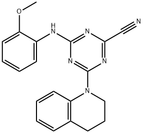 1,3,5-TRIAZINE-2-CARBONITRILE, 4-(3,4-DIHYDRO-1(2H)-QUINOLINYL)-6-[(2-METHOXYPHENYL)AMINO]-,841281-47-8,结构式